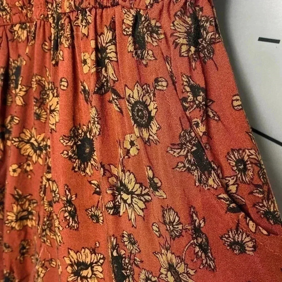 Mossimo Gauze Rust Burnt Orange Sunflower Summer Boho Romper w/ pockets - Picture 8 of 9